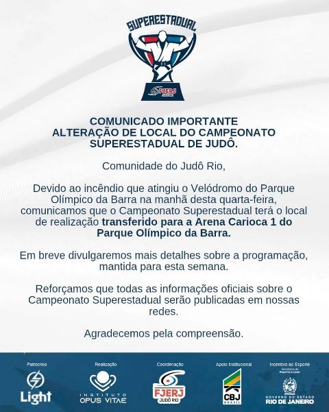 Campeonato Superestadual de Judô será na Arena Carioca 1 do Parque Olímpico da Barra.